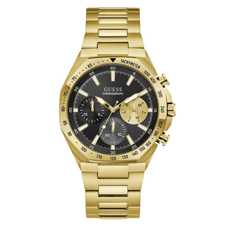 Guess Mens Blake Black Sunray Dial Gold-Tone Stainless Steel Bracelet Watch GW1122G2