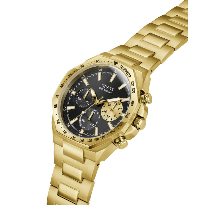 Guess Mens Blake Black Sunray Dial Gold-Tone Stainless Steel Bracelet Watch GW1122G2