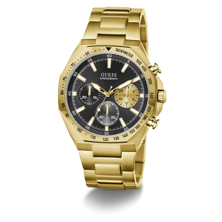 Guess Mens Blake Black Sunray Dial Gold-Tone Stainless Steel Bracelet Watch GW1122G2