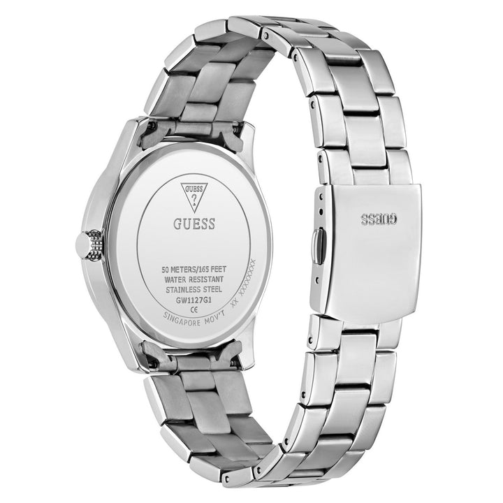 Guess Mens Quentin Blue Sunray Dial Silver-Tone Stainless Steel Bracelet Watch GW1127G1