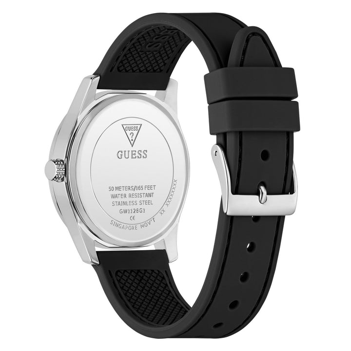Guess Mens Quentin Black Sunray Dial Black Silicone Strap Watch GW1128G1