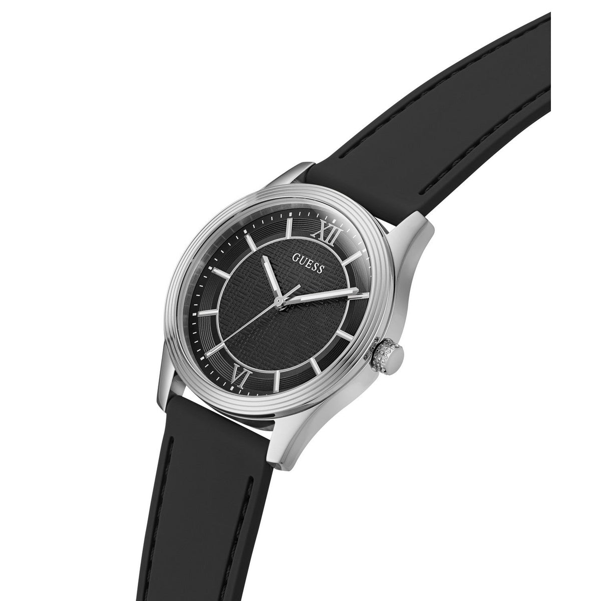 Guess Mens Quentin Black Sunray Dial Black Silicone Strap Watch GW1128G1