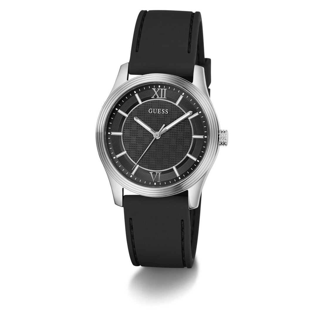 Guess Mens Quentin Black Sunray Dial Black Silicone Strap Watch GW1128G1
