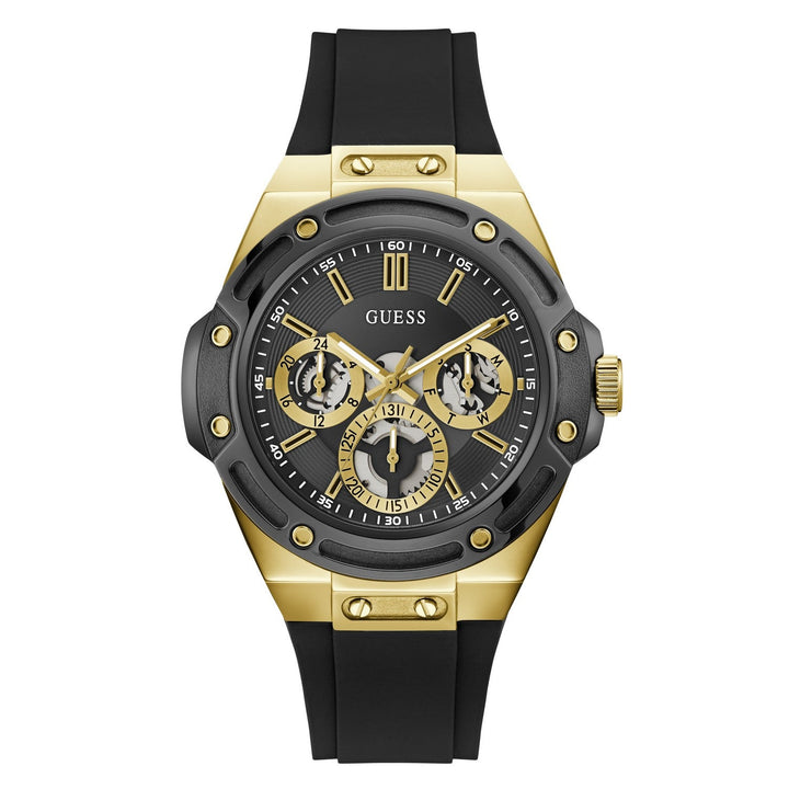Guess Mens Carver Black Sunray Dial Black Silicone Strap Watch GW1132G2