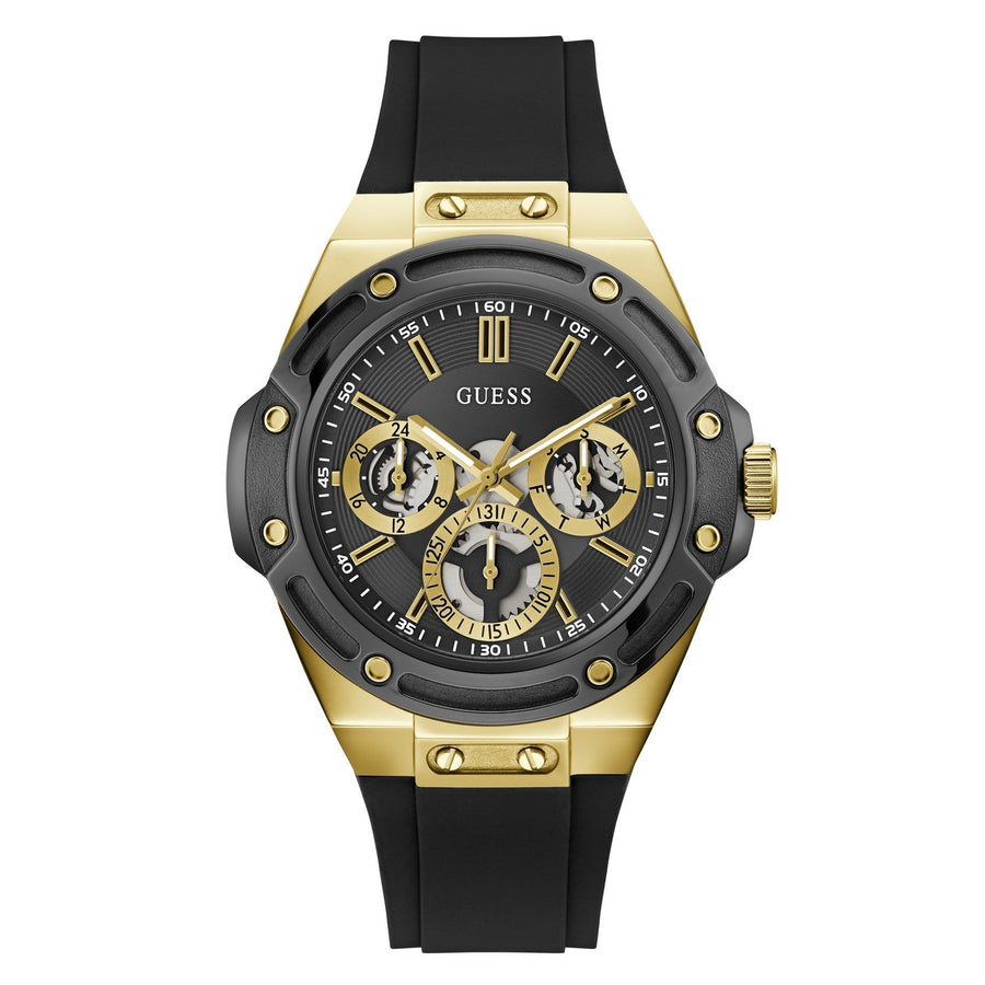 Guess Mens Carver Black Sunray Dial Black Silicone Strap Watch GW1132G2