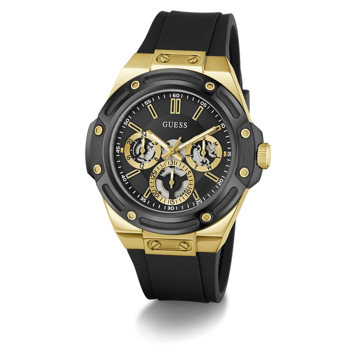 Guess Mens Carver Black Sunray Dial Black Silicone Strap Watch GW1132G2
