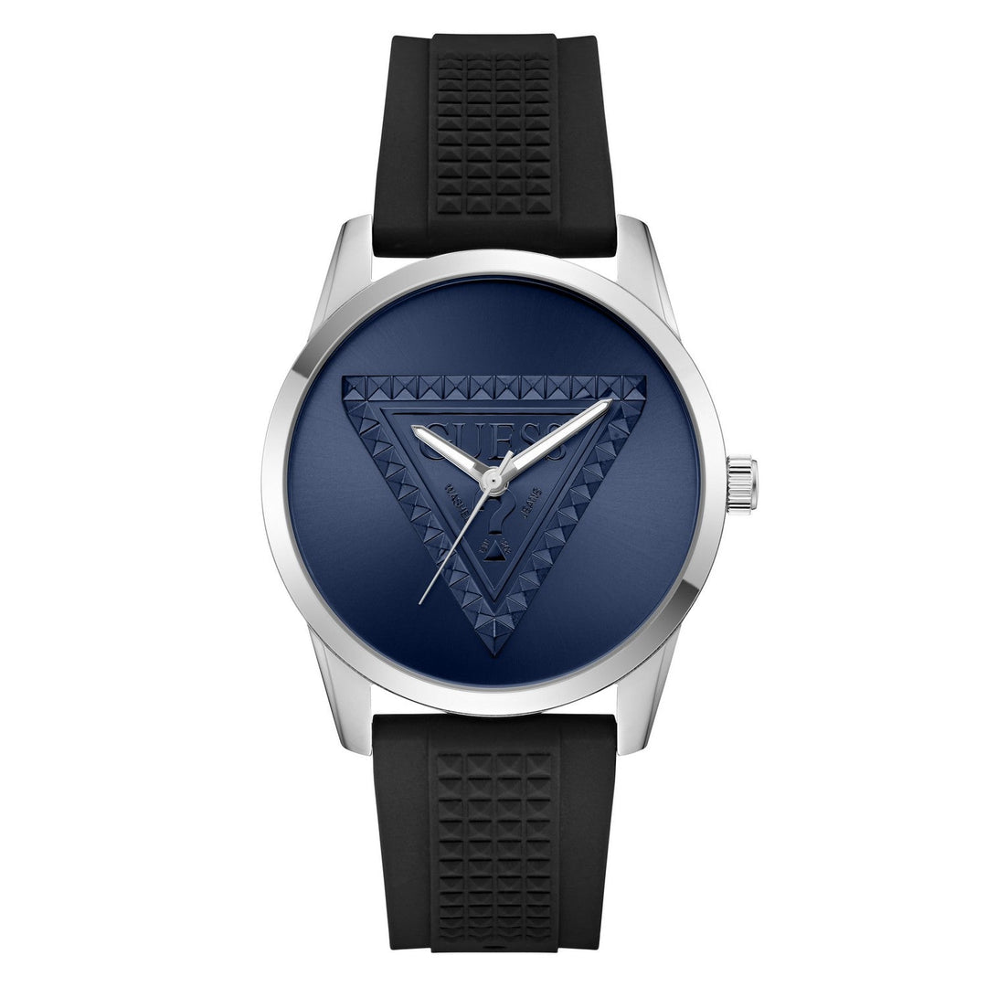 Guess Mens Mogul Blue Sunray Dial Black Silicone Strap Watch GW1143G1