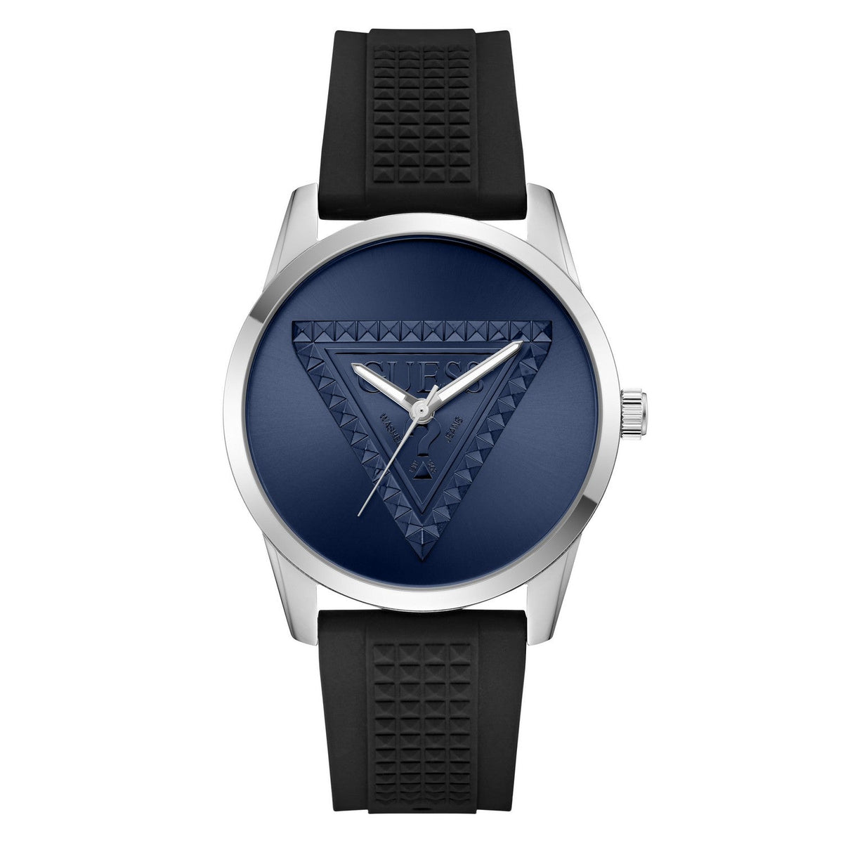 Guess Mens Mogul Blue Sunray Dial Black Silicone Strap Watch GW1143G1