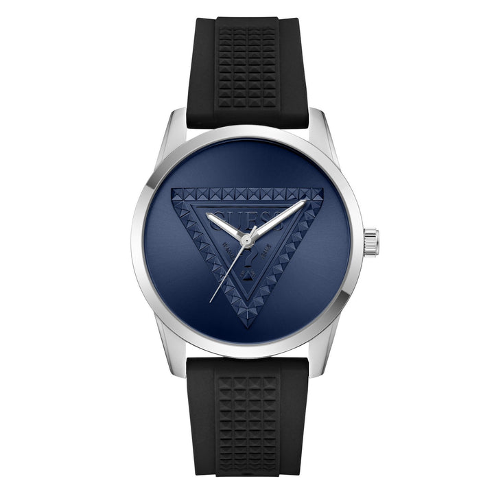 Guess Mens Mogul Blue Sunray Dial Black Silicone Strap Watch GW1143G1