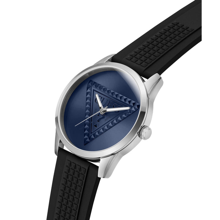 Guess Mens Mogul Blue Sunray Dial Black Silicone Strap Watch GW1143G1