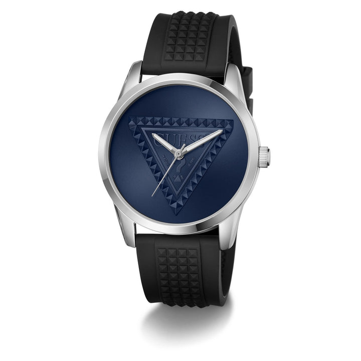 Guess Mens Mogul Blue Sunray Dial Black Silicone Strap Watch GW1143G1