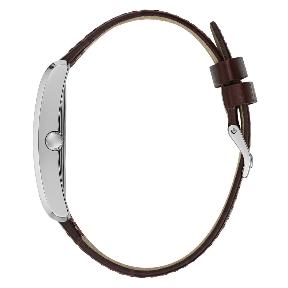 Guess Mens Hugh White Sunray Dial Brown Leather Strap Watch GW1152G1