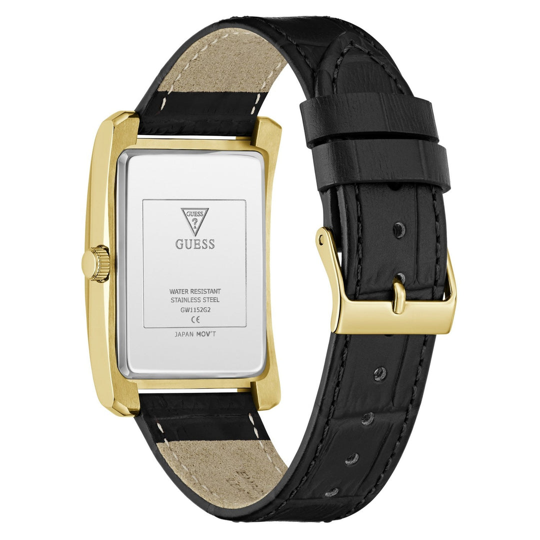 Guess Mens Hugh Champagne Sunray Dial Black Leather Strap Watch GW1152G2