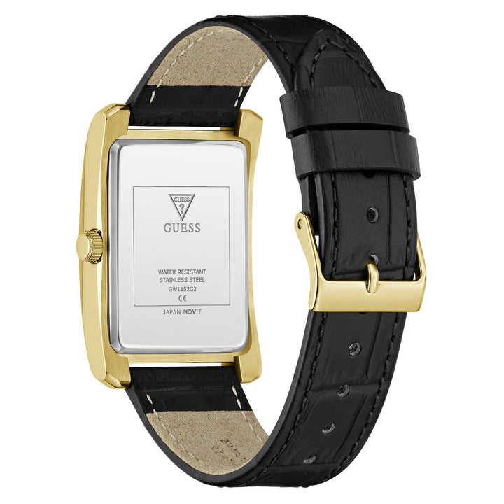 Guess Mens Hugh Champagne Sunray Dial Black Leather Strap Watch GW1152G2