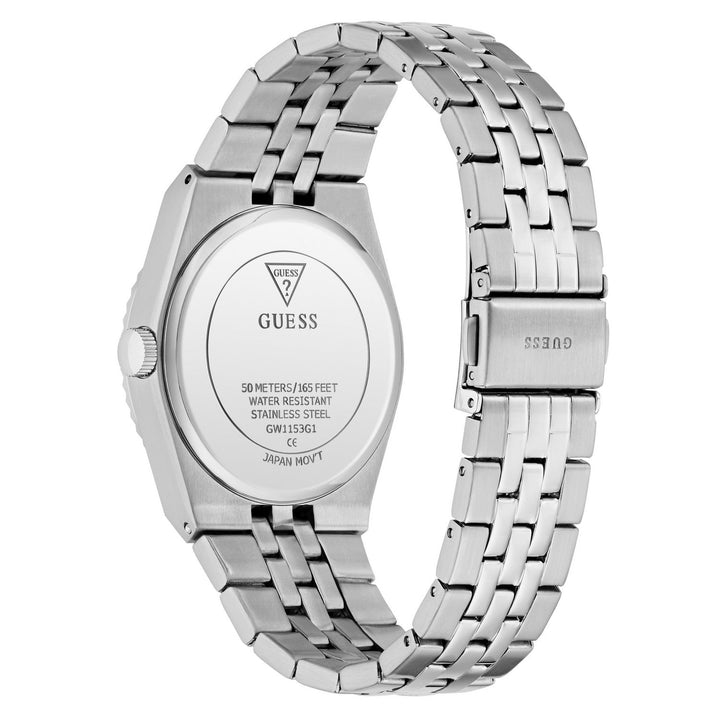 Guess Mens Vincent Blue Sunray Dial Silver-Tone Stainless Steel Bracelet Watch GW1153G1
