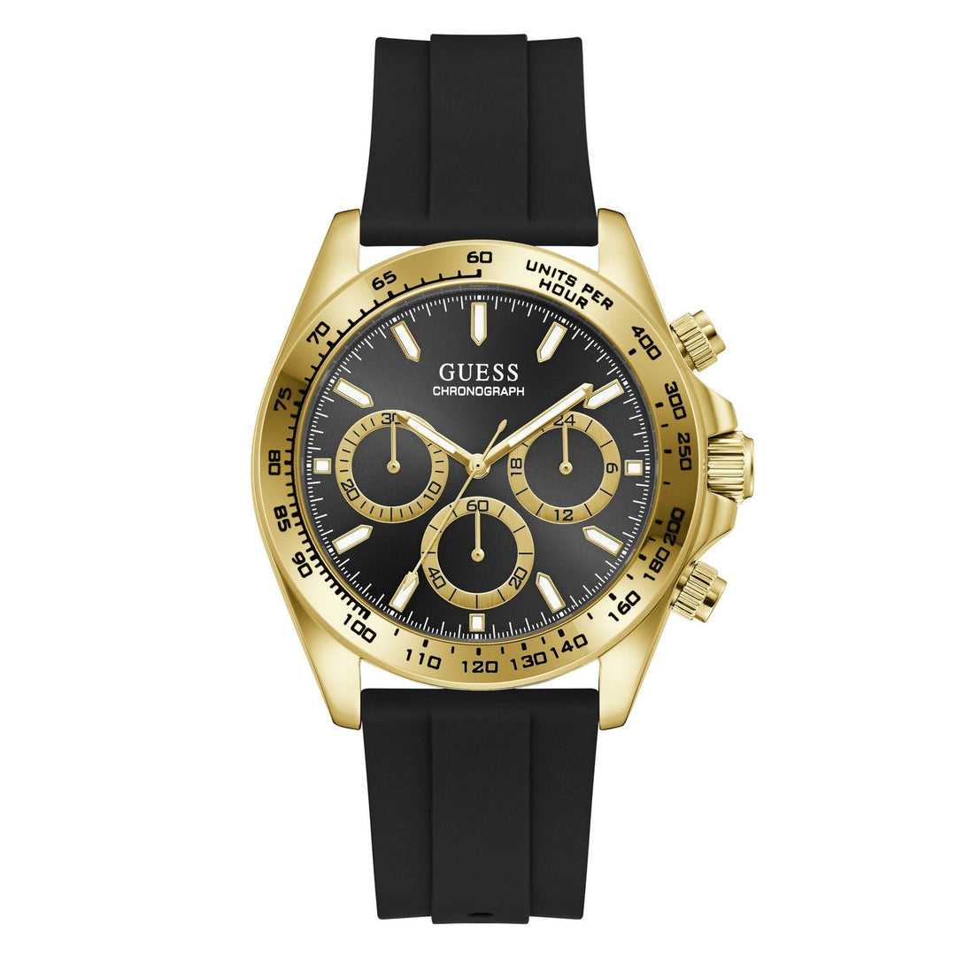 Guess Mens Arthur Black Sunray Dial Black Silicone Strap Watch GW1155G2