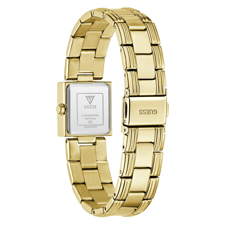 Guess Womens Taylor White Sunray Dial Gold-Tone Stainless Steel Bracelet Watch GW1157L2