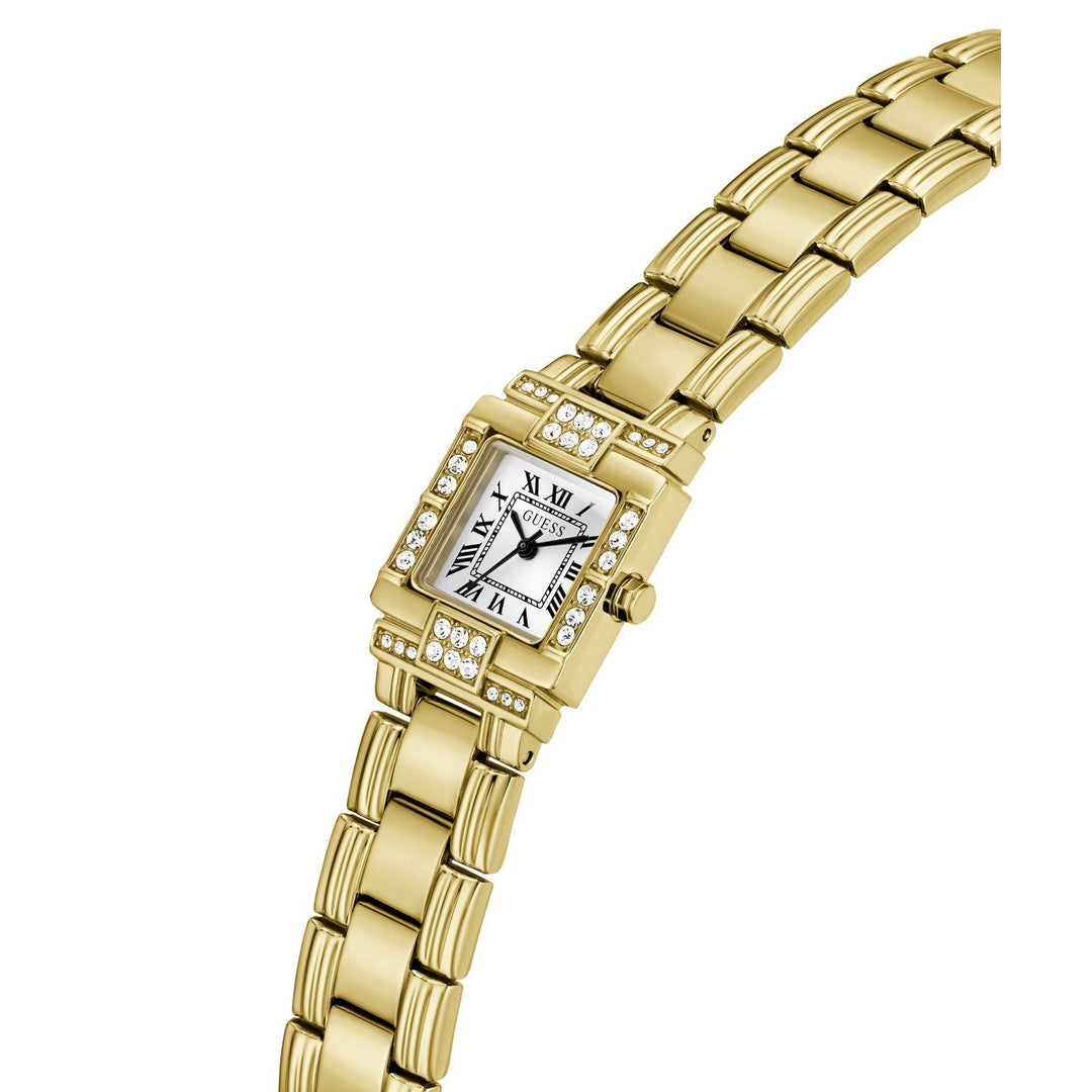 Guess Womens Taylor White Sunray Dial Gold-Tone Stainless Steel Bracelet Watch GW1157L2