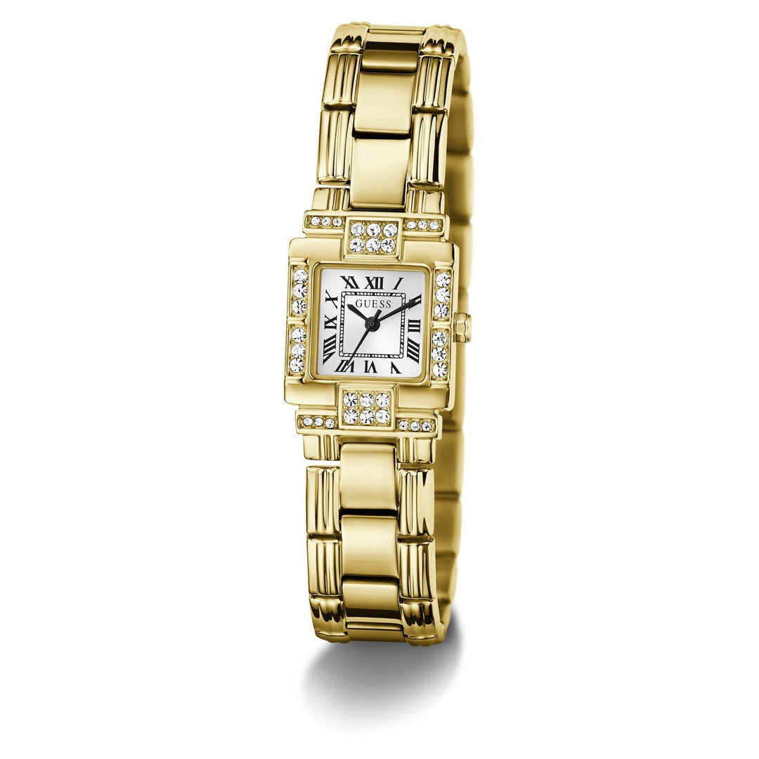 Guess Womens Taylor White Sunray Dial Gold-Tone Stainless Steel Bracelet Watch GW1157L2