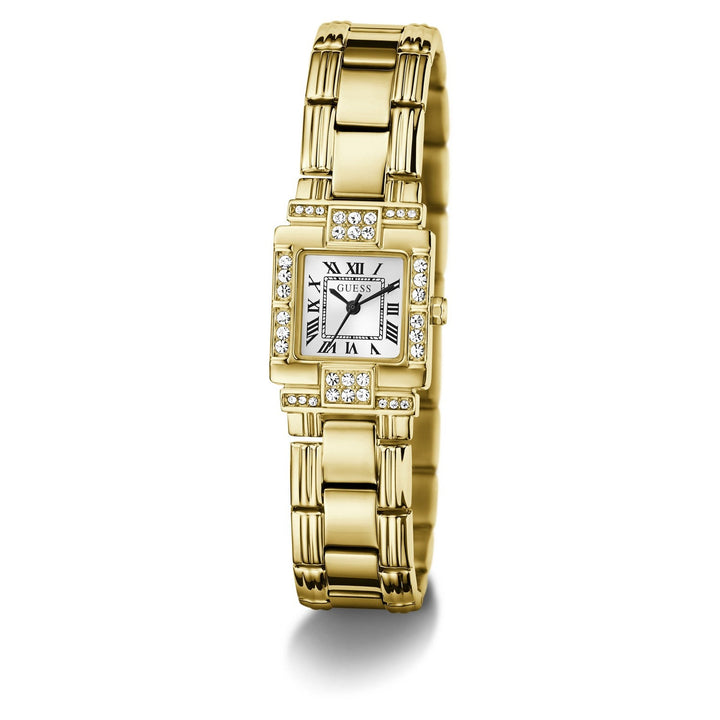 Guess Womens Taylor White Sunray Dial Gold-Tone Stainless Steel Bracelet Watch GW1157L2