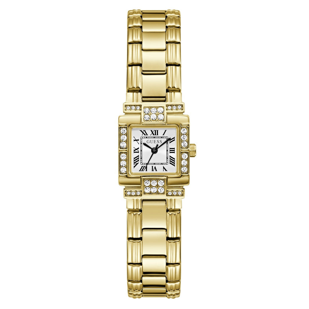 Guess Womens Taylor White Sunray Dial Gold-Tone Stainless Steel Bracelet Watch GW1157L2
