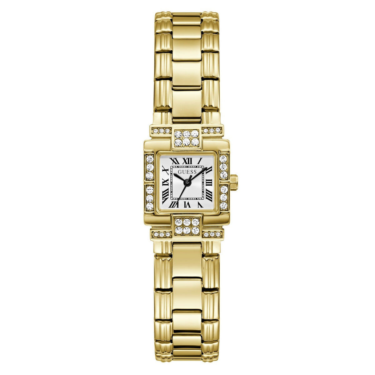 Guess Womens Taylor White Sunray Dial Gold-Tone Stainless Steel Bracelet Watch GW1157L2