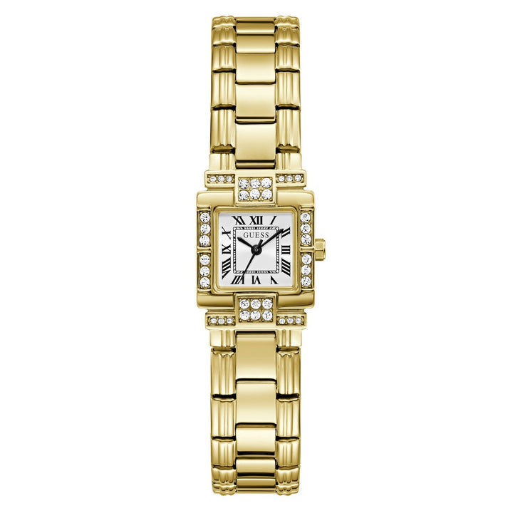 Guess Womens Taylor White Sunray Dial Gold-Tone Stainless Steel Bracelet Watch GW1157L2