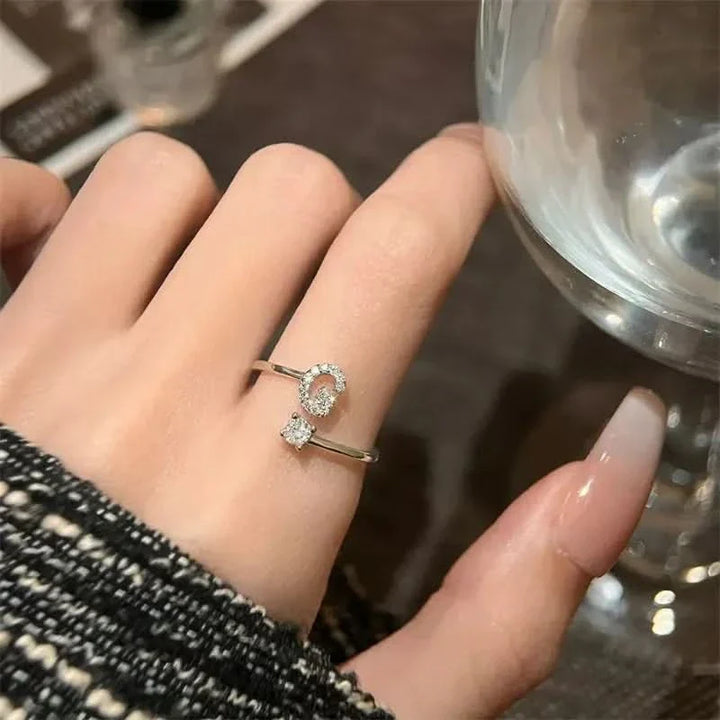 Diamond Initial Letter Silver Ring