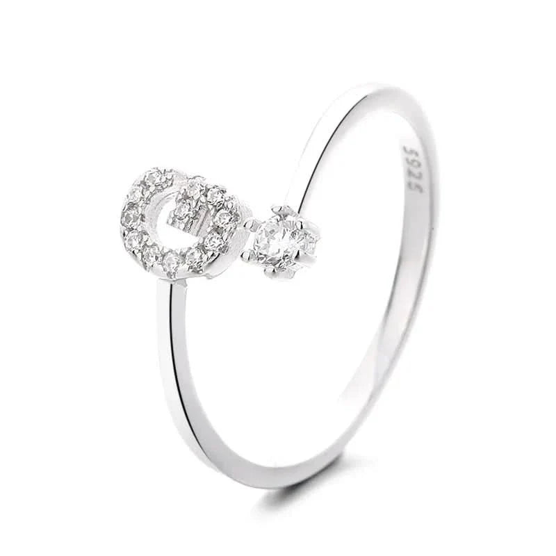 Diamond Initial Letter Silver Ring