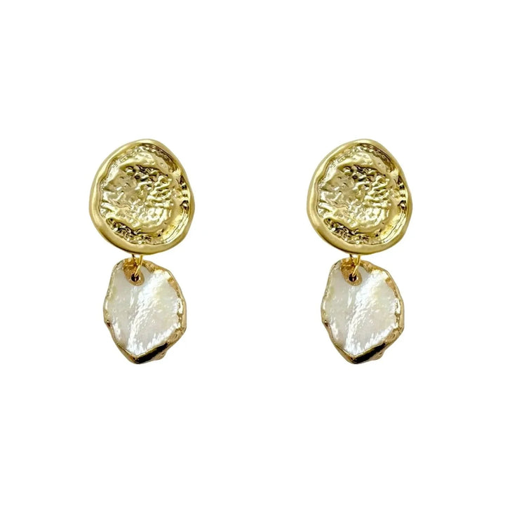 Gold Stud Pearl Drop Earrings