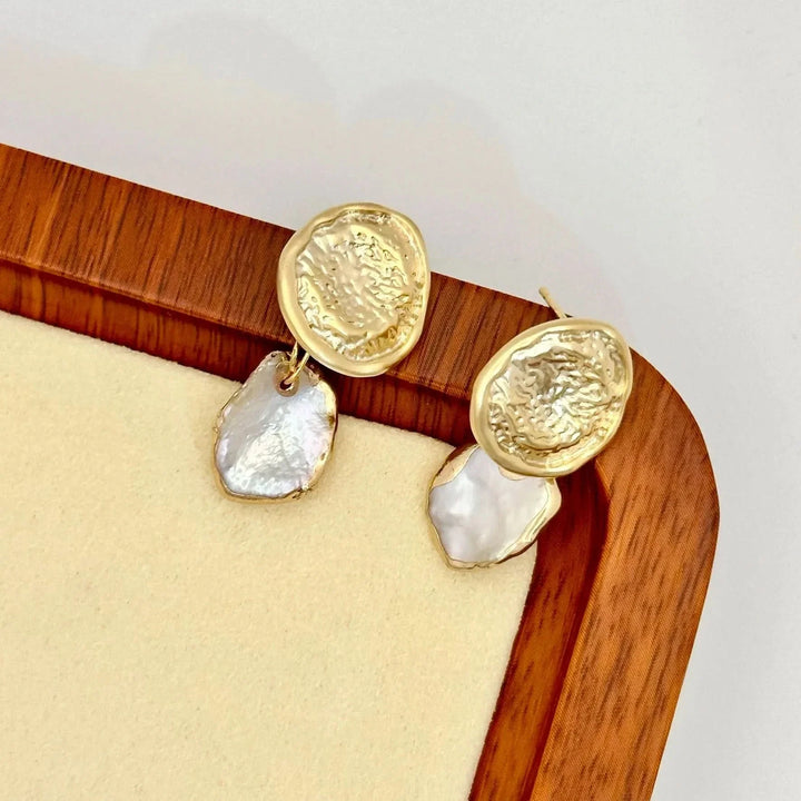 Gold Stud Pearl Drop Earrings