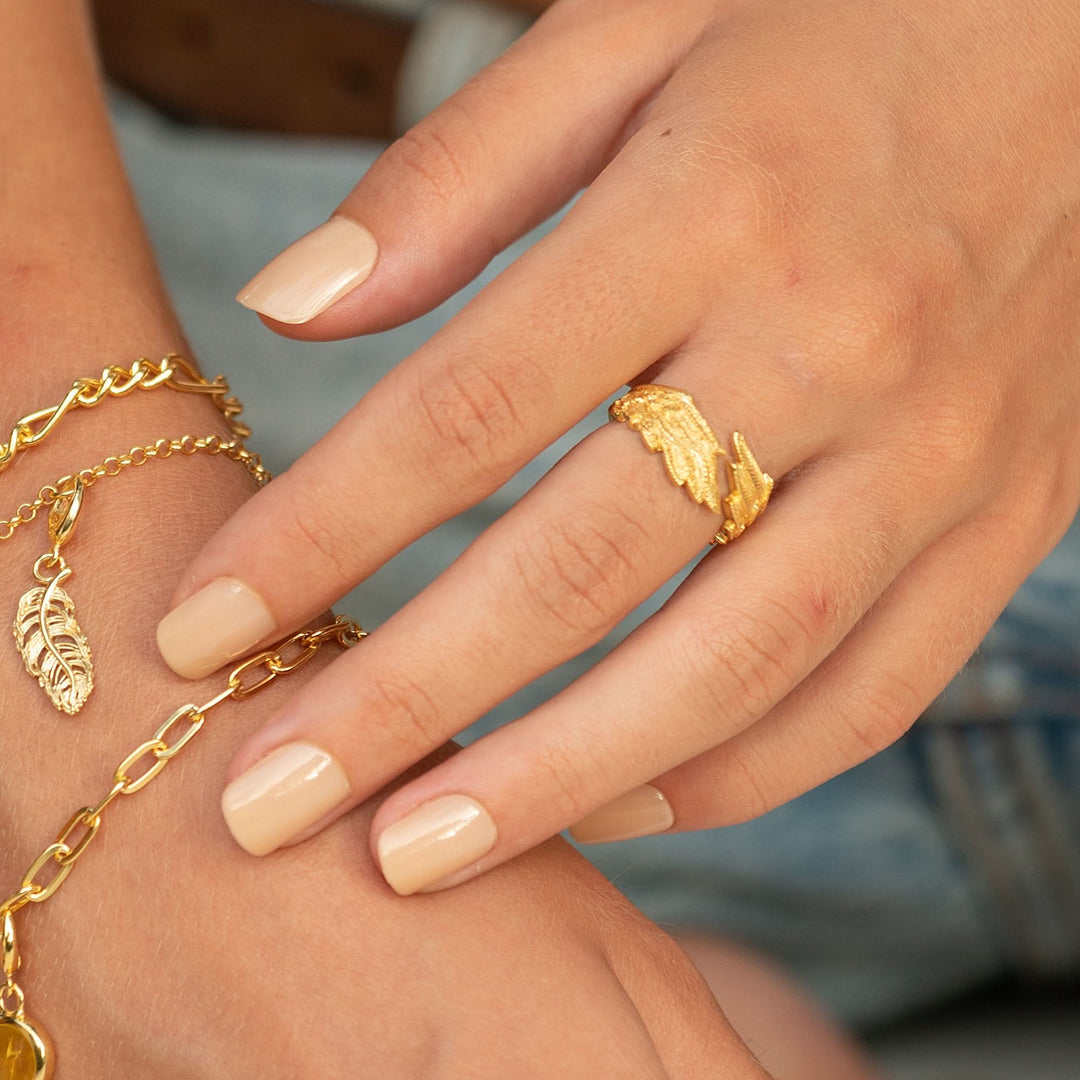 Gold Plated Angel Wing Hug Ring RGAWING