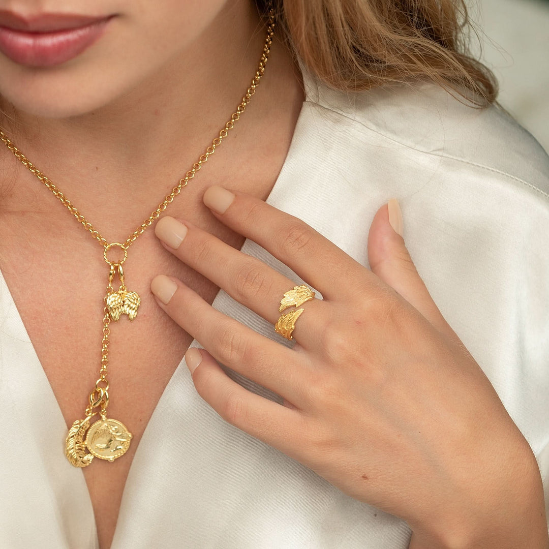 Gold Plated Angel Wing Hug Ring RGAWING