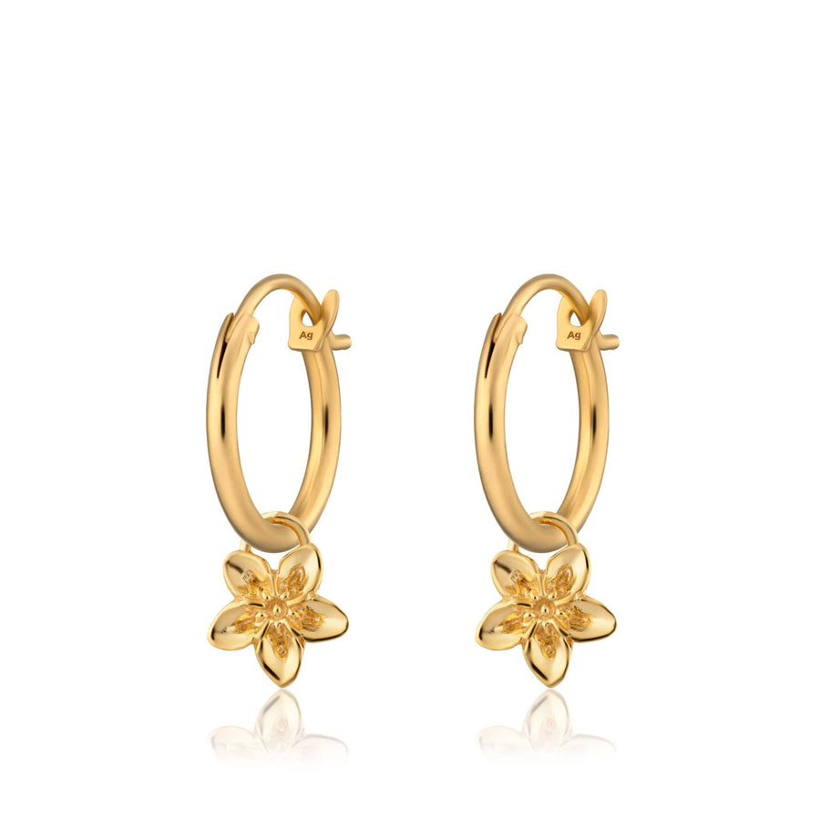 Gold Forget Me Not Flower Charm Hoop Earrings CHECGFMN-MINI