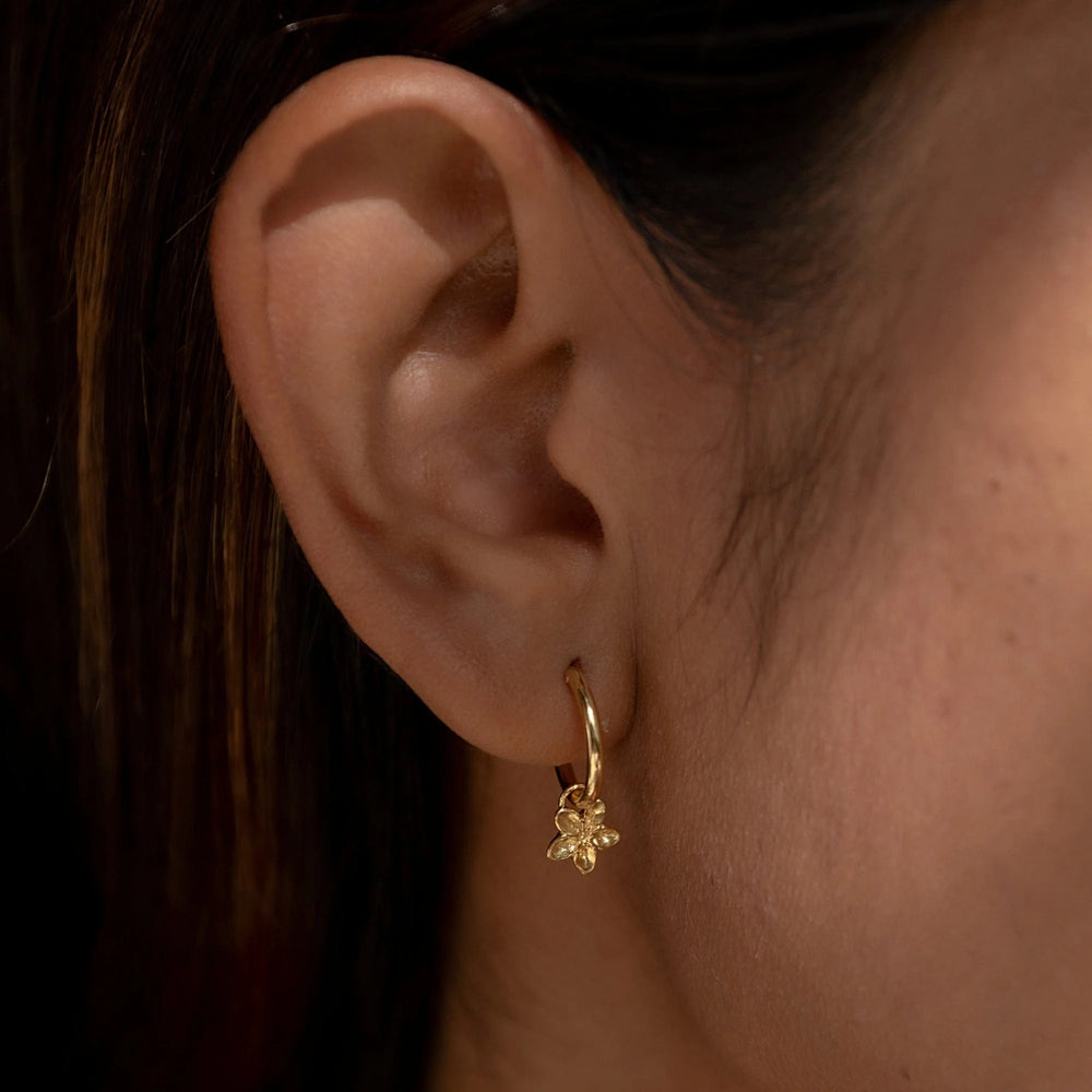 Gold Forget Me Not Flower Charm Hoop Earrings CHECGFMN-MINI
