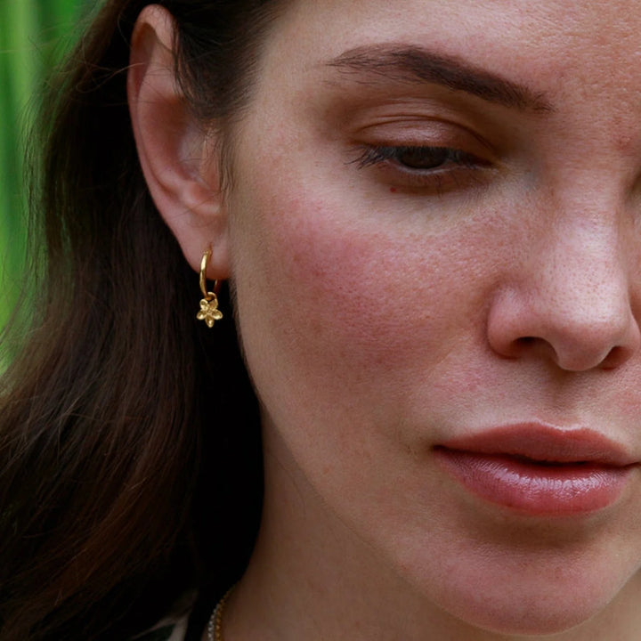 Gold Forget Me Not Flower Charm Hoop Earrings CHECGFMN-MINI