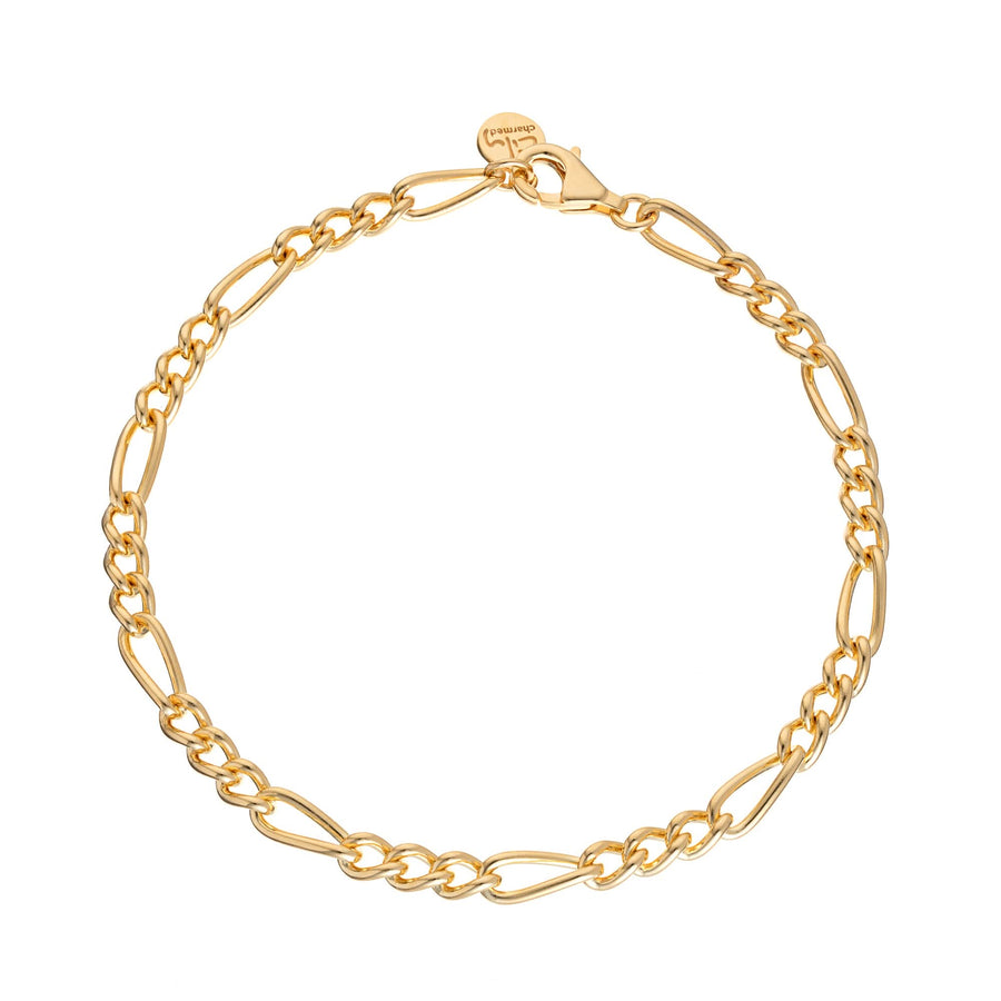 Gold Plated Large Linked Figaro Charm Bracelet CBRGFIGARO-LG