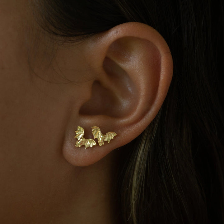 Gold Plated Bat Stud Earrings SEGBAT