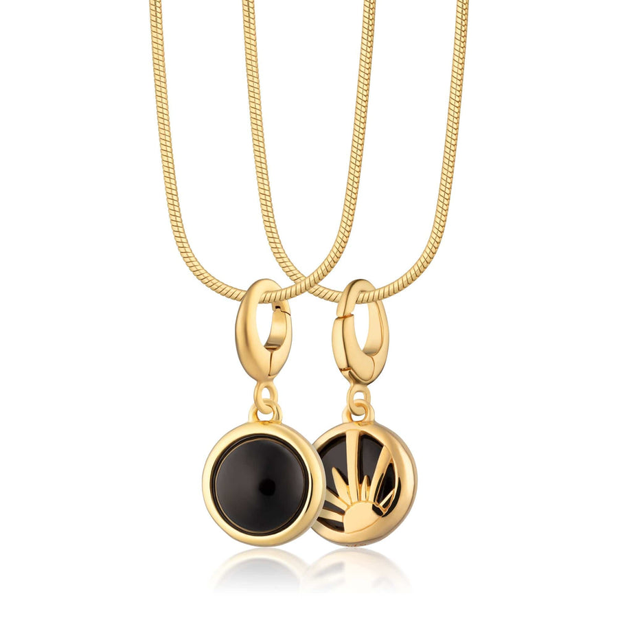 Gold Plated Black Onyx Healing Protection Stone Necklace CNGHSBO-SNAKE-1