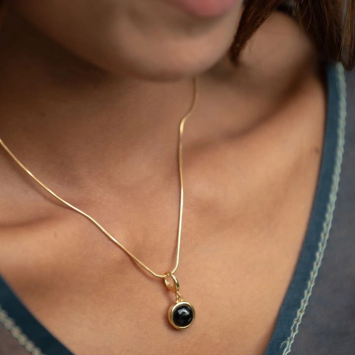 Gold Plated Black Onyx Healing Protection Stone Necklace CNGHSBO-SNAKE-1