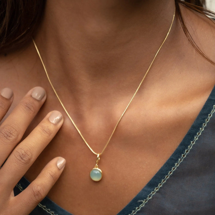 Gold Plated Blue Agate Healing Confidence Stone Necklace CNGHSBA-SNAKE-1