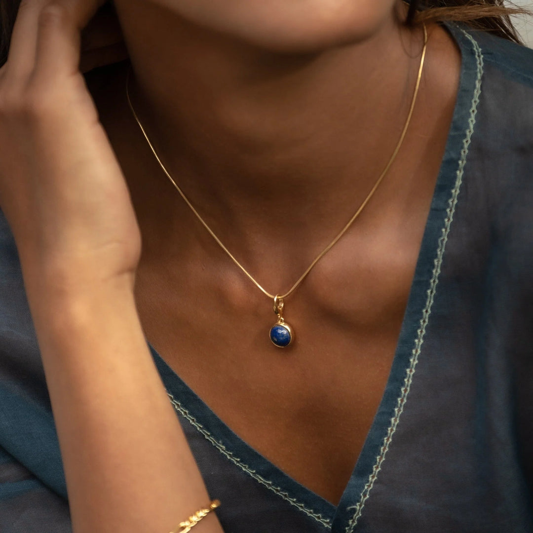 Gold Plated Blue Lapis Healing Wisdom Stone Necklace CGHSBL-SNAKE-1
