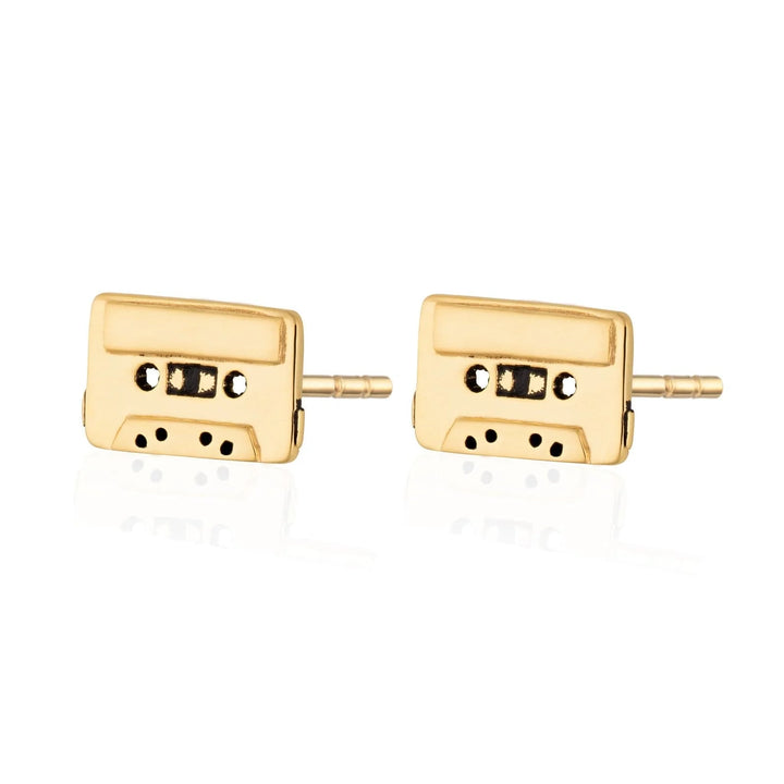 Gold Plated Cassette Tape Stud Earrings SEGTAPE