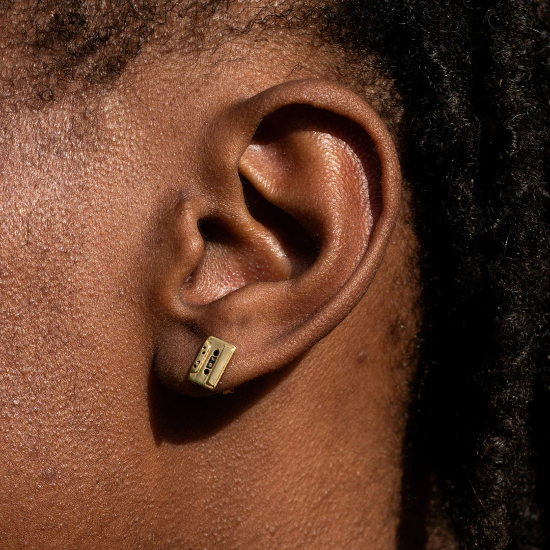 Gold Plated Cassette Tape Stud Earrings SEGTAPE