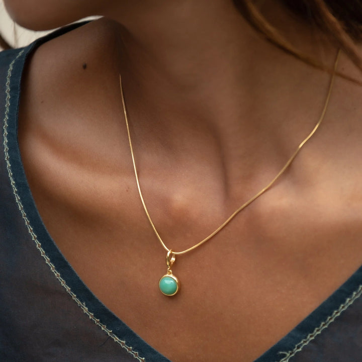 Gold Plated Chrysoprase Healing Happiness Stone Necklace CNGHSCY-SNAKE-1