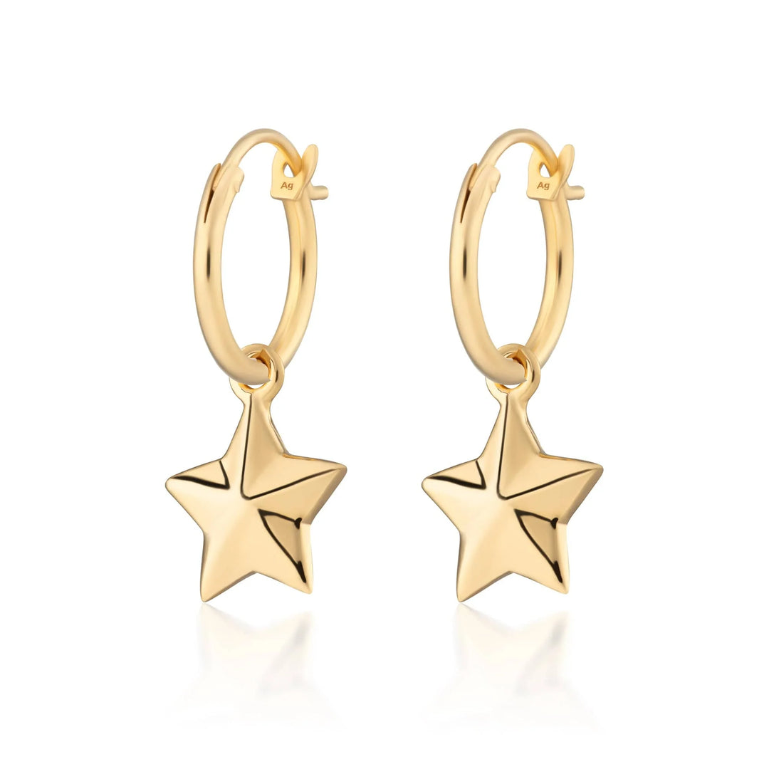 Gold Plated Faceted Star Charm Hoop Earrings CHEGFST-MINI
