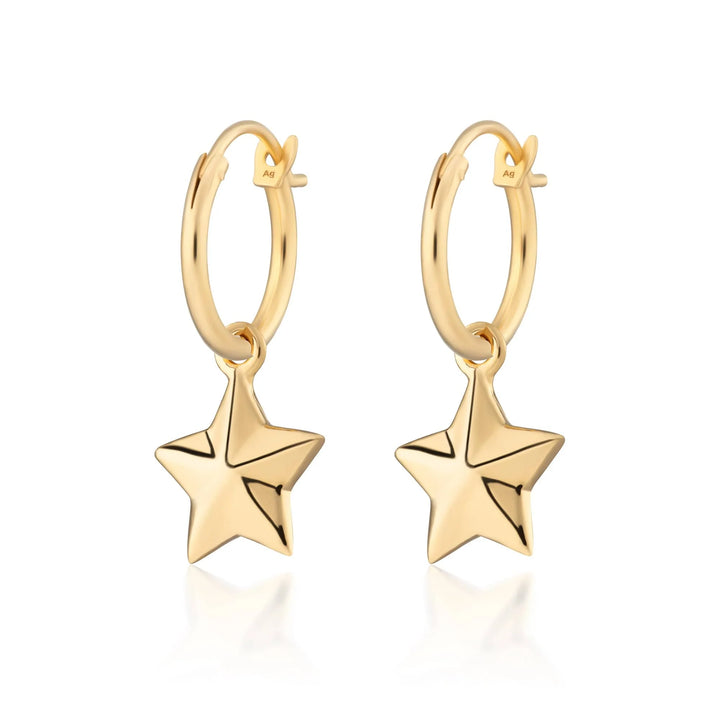 Gold Plated Faceted Star Charm Hoop Earrings CHEGFST-MINI