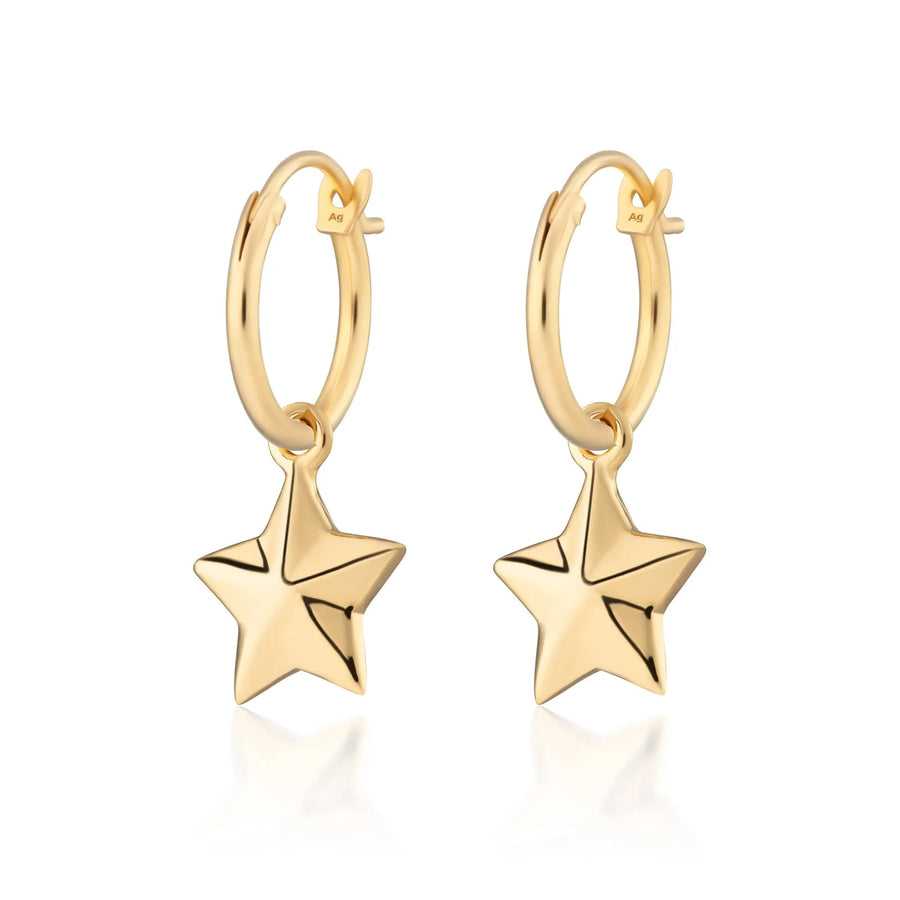 Gold Plated Faceted Star Charm Hoop Earrings CHEGFST-MINI
