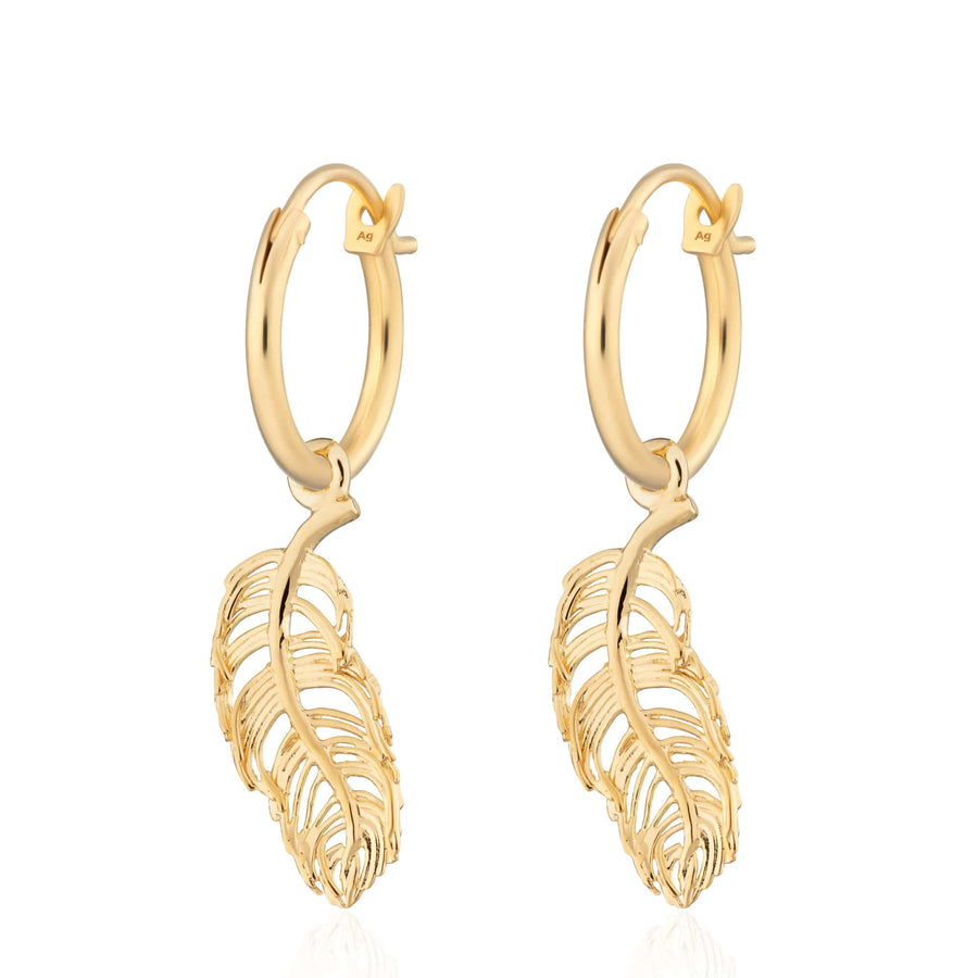 Gold Plated Feather Charm Hoop Earrings CHEGFS-MINI