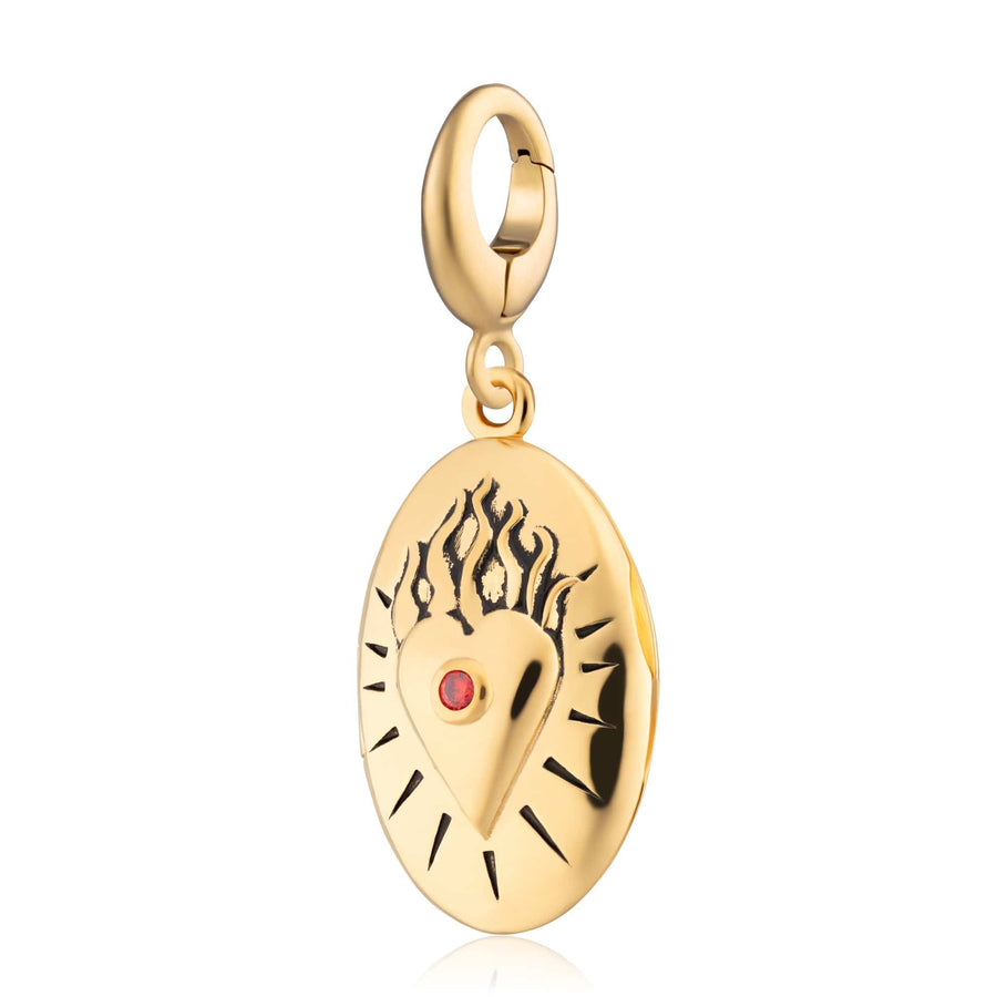 Gold Plated Flaming Heart Locket Charm CGFLH